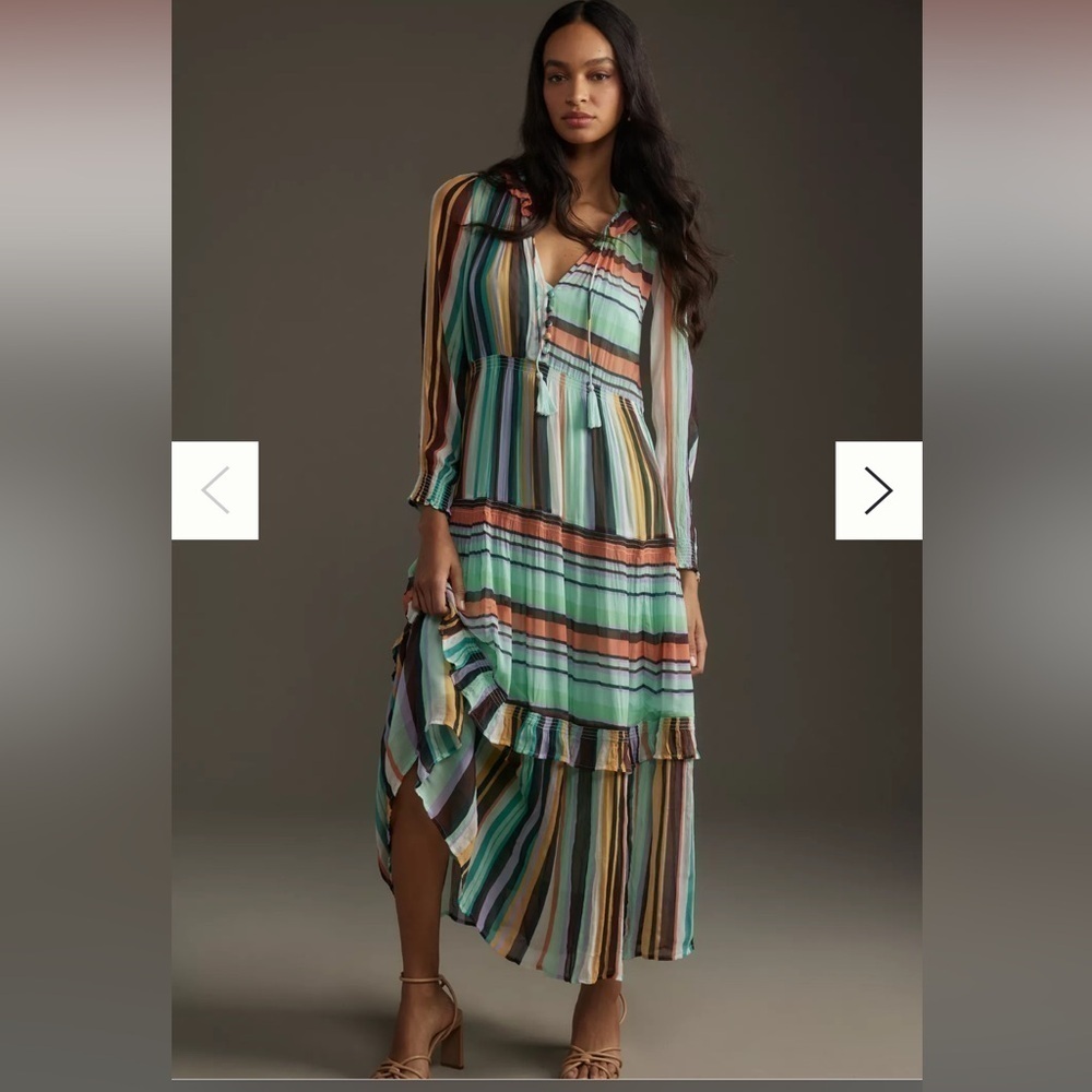 Anthropologie The Marais Printed Chiffon Maxi Dress Color: BROWN Small NWT